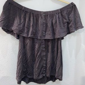 Off the shoulder button down shirt
